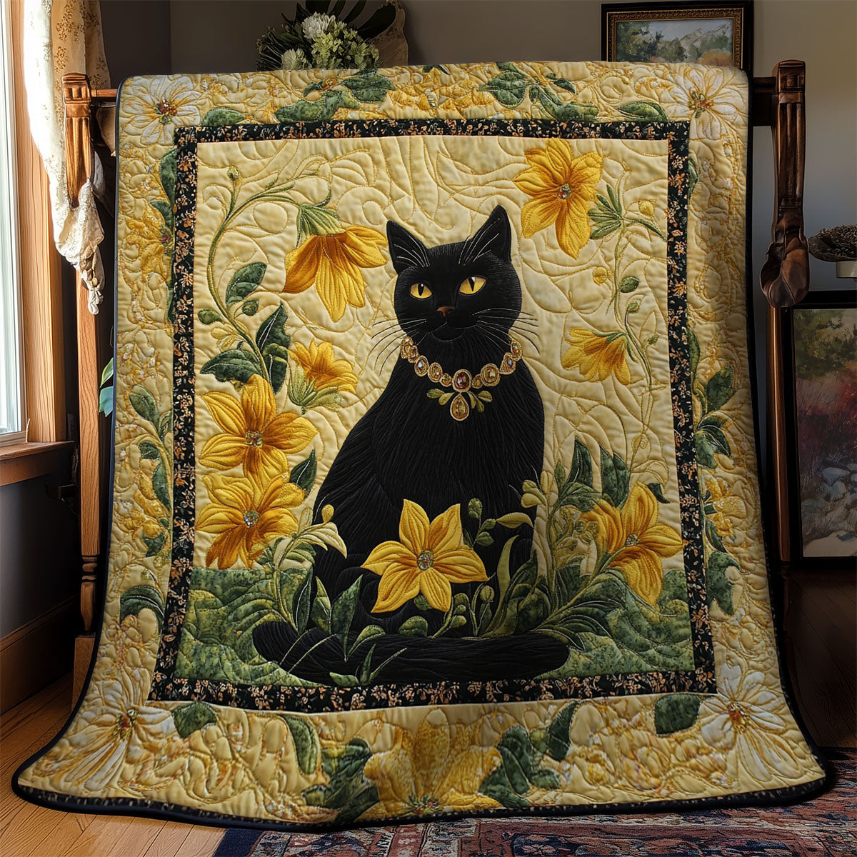 Cat In Yellow Flower WY2102007CL Quilt