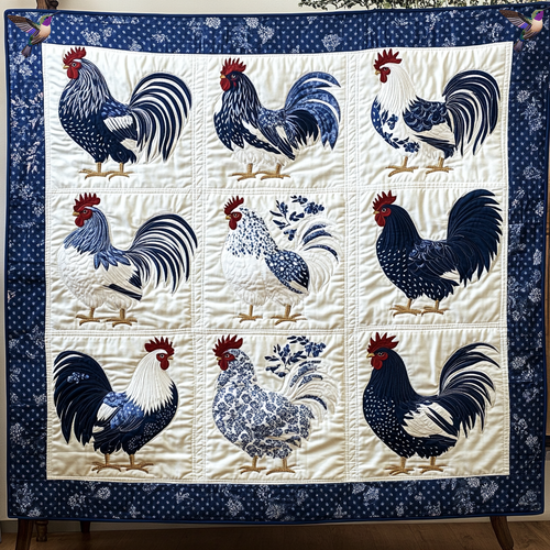 Blue And White Roosters XR0411006CL Quilt