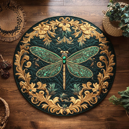 Gold Floral Dragonfly WY0605004CL Quilted Round Mat