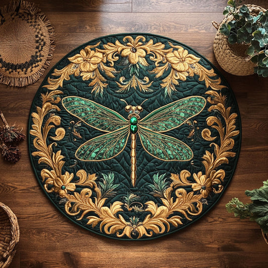 Gold Floral Dragonfly WY0605004CL Quilted Round Mat