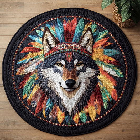 Wolf Native American CW1205108CL Quilted Round Mat