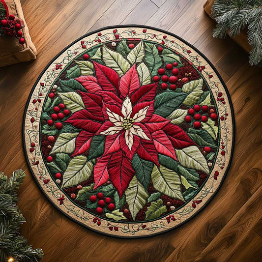 Golden Poinsettia WN2904017CL Quilted Round Mat