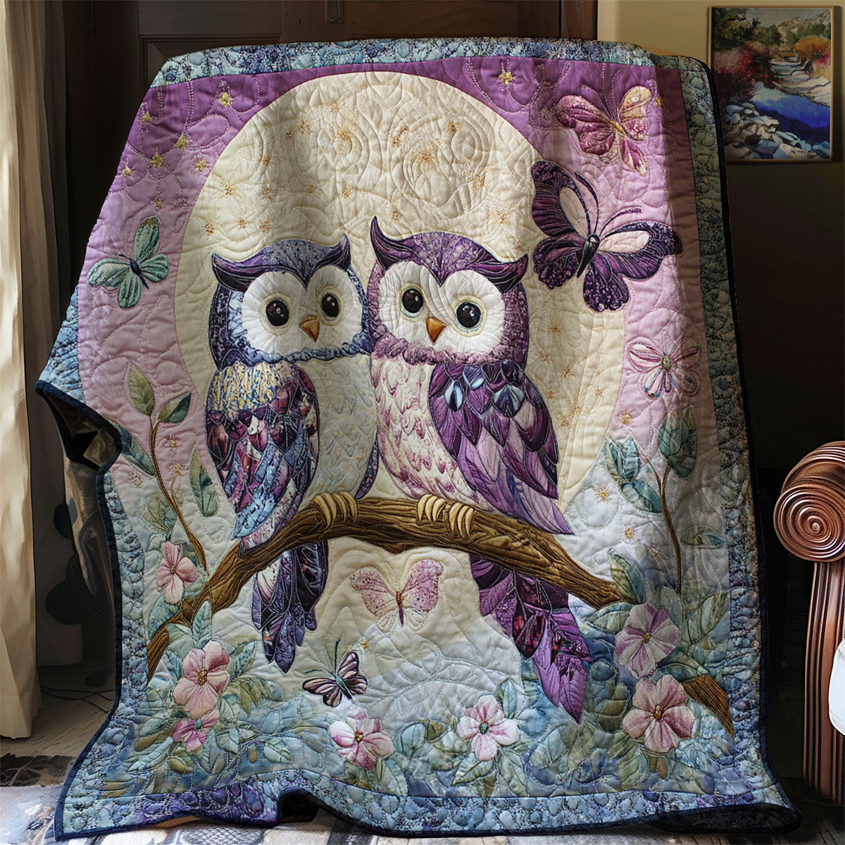 Violet Owl Couple WJ0801010CL Quilt