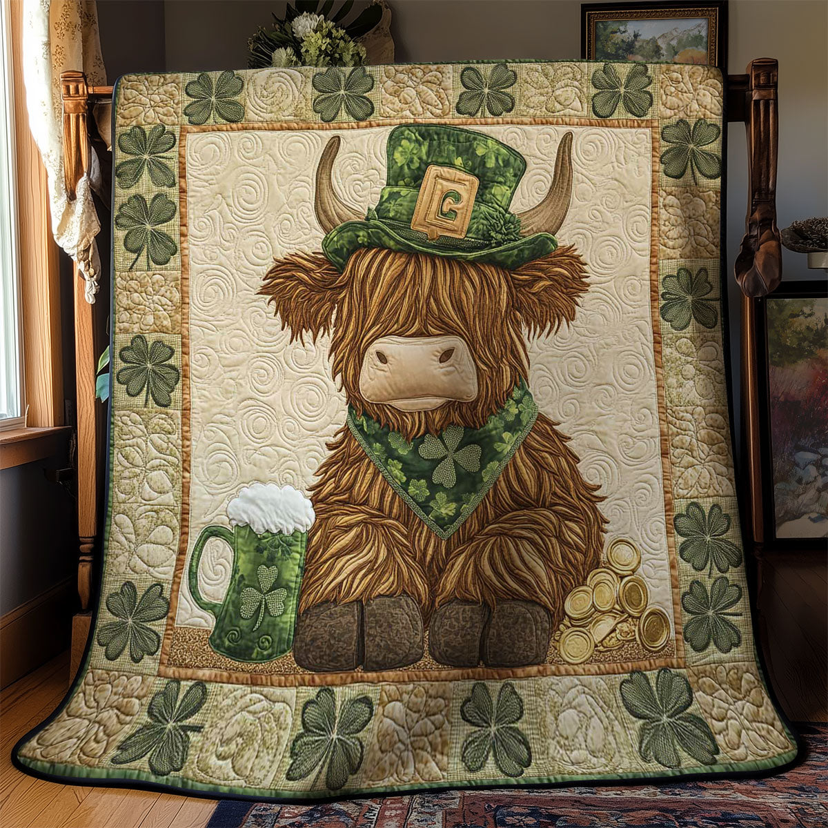 Highland Cow and Shamrocks WN2712031CL Quilt