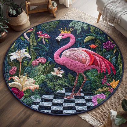Crowned Bloom Flamingo WP2003076CL Quilted Round Mat