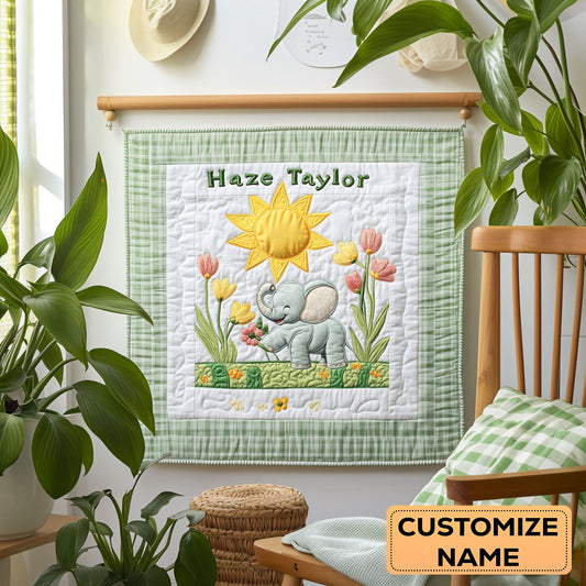Elephant Hug WN1807046CL Personalized Baby Quilt