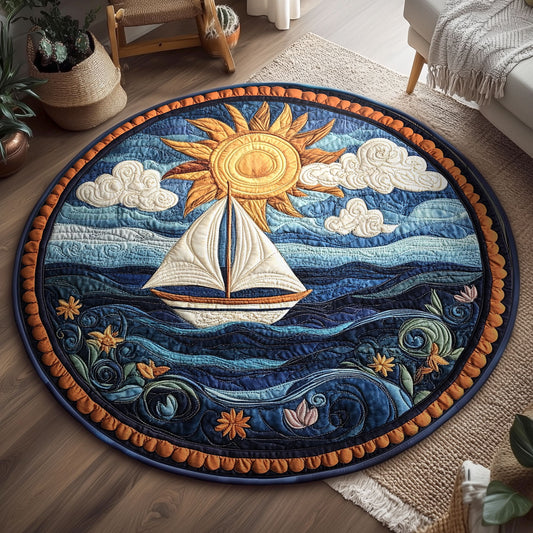 Sailboat And Sun WY0401040CL Quilted Round Mat