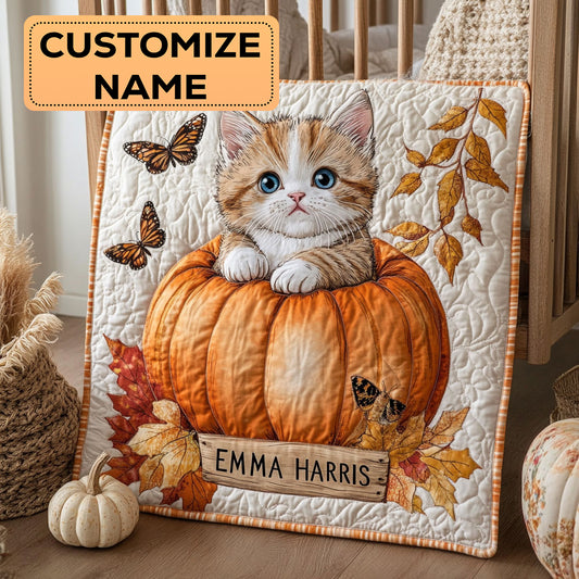 Kitten Pumpkin CW3007038CL Personalized Baby Quilt