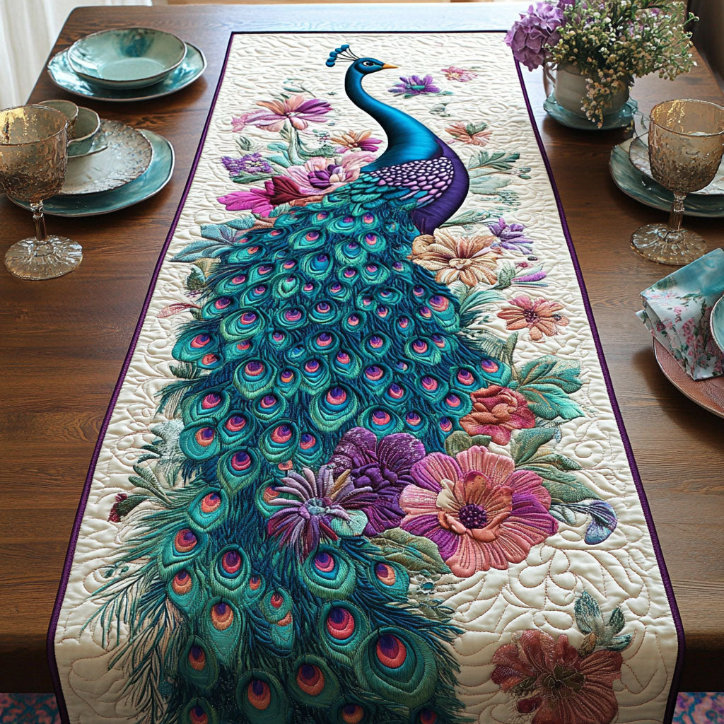Peacock Flower CW1007035CL Quilted Table Runner