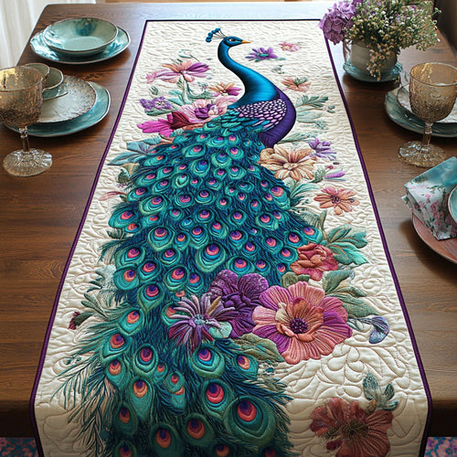 Peacock Flower CW1007035CL Quilted Table Runner