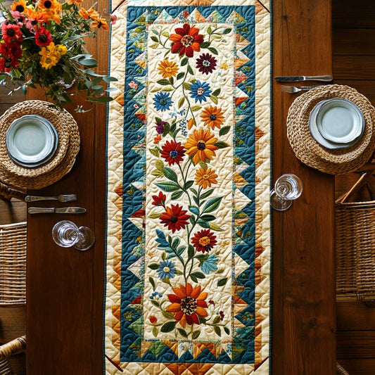 Multi-Colored Flowers CQ1205029CL Quilted Table Runner