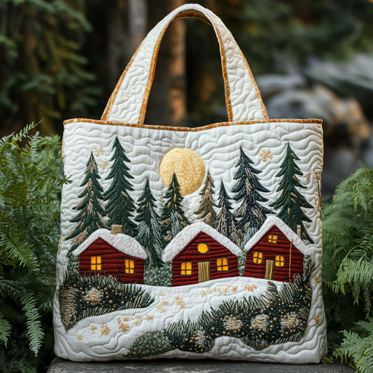Moonlit Forest Cabin WN0110037CL Quilted Tote Bag