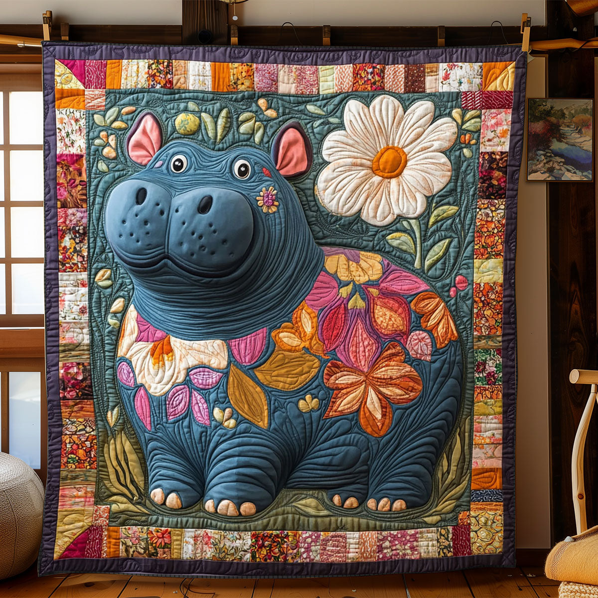 Folkloric Hippo WJ0801005CL Quilt