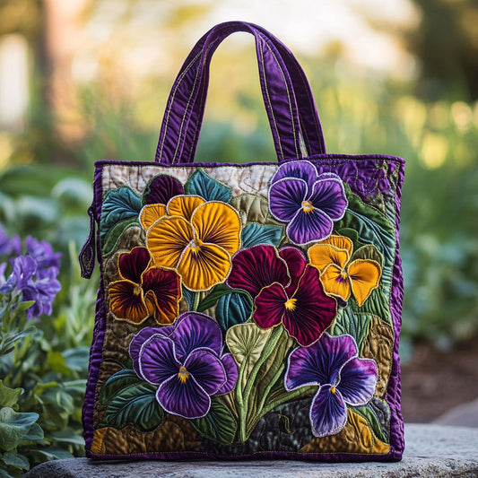 Wild Pansy WN2209094CL Quilted Tote Bag