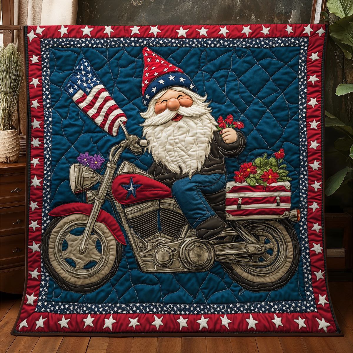 Biker Gnome Patriotic WX1306003CL Quilt