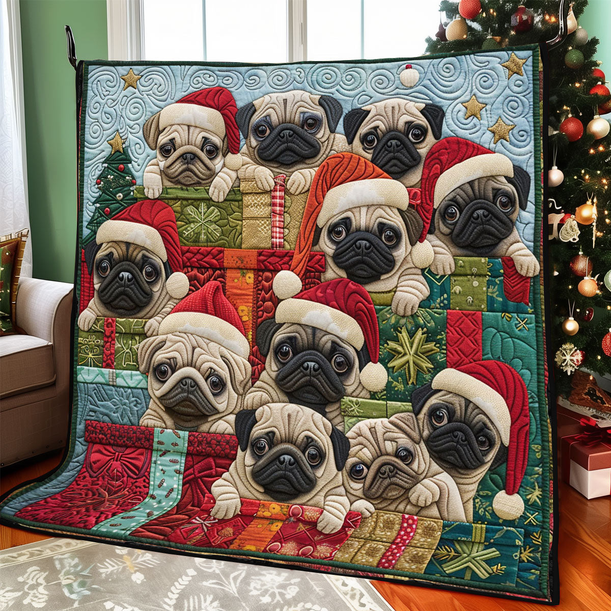 Snowy Pugs CP1411073CL Quilt