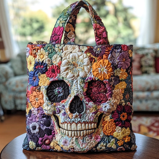 Floral Skull XR2709017CL Quilted Tote Bag