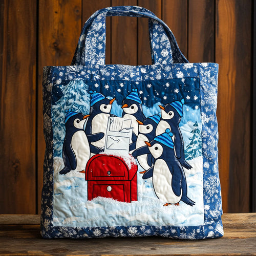Penguin Christmas Gathering WN1511061CL Quilted Tote Bag