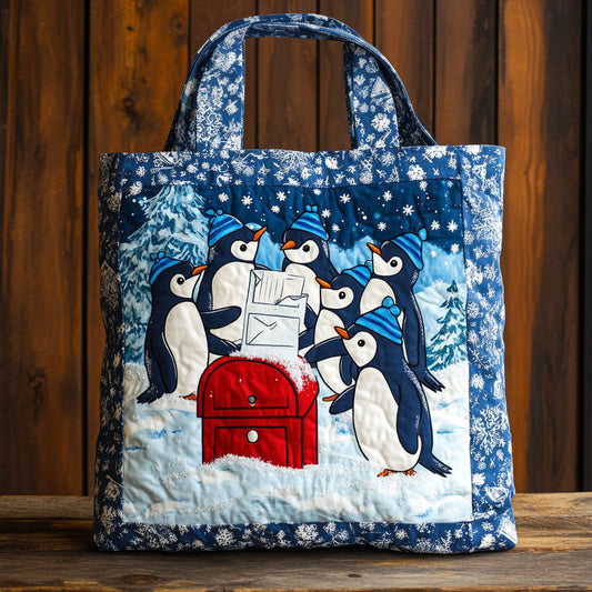 Penguin Christmas Gathering WN1511061CL Quilted Tote Bag