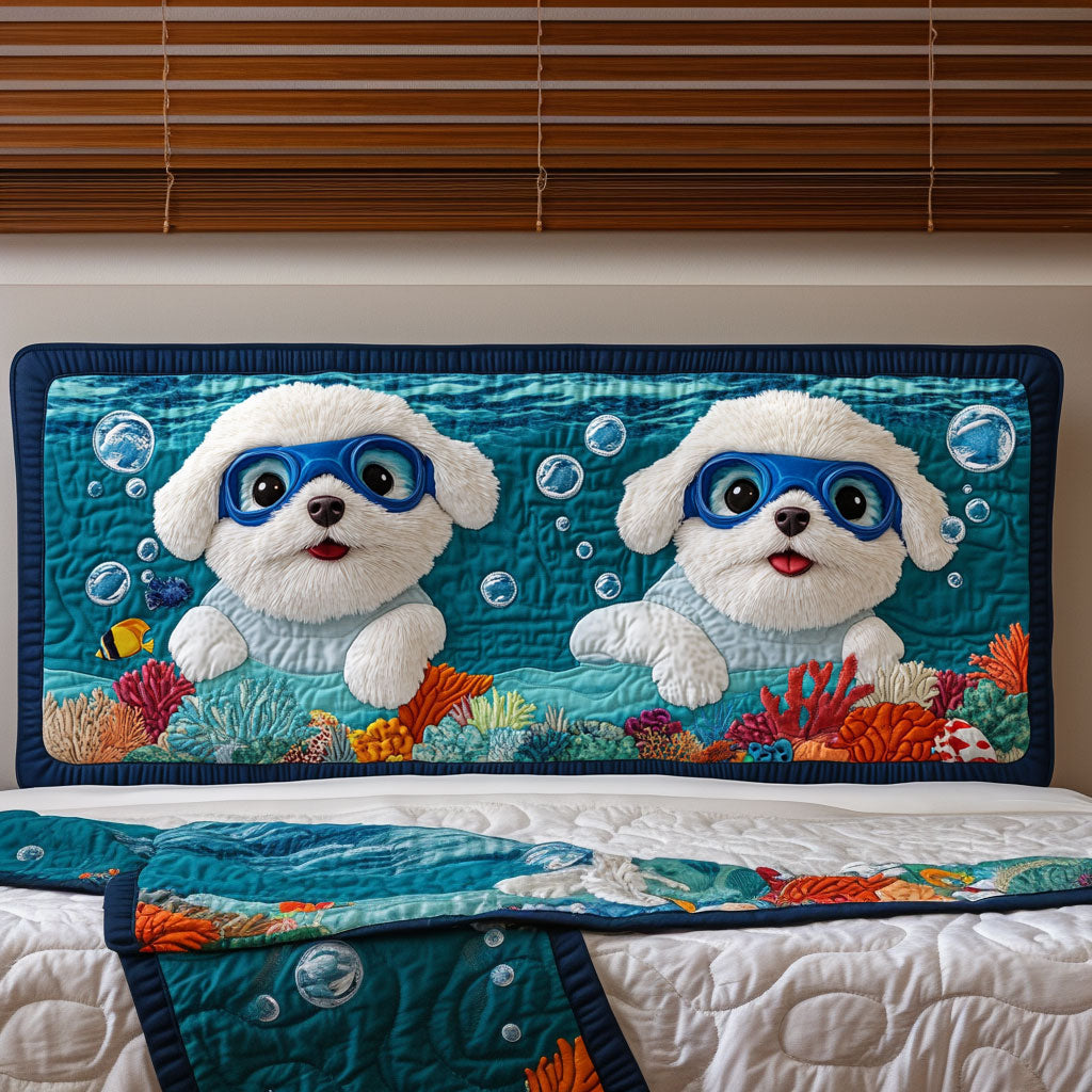 Paws Under the Sea KL3012022CL Quilted Headboard Slipcover