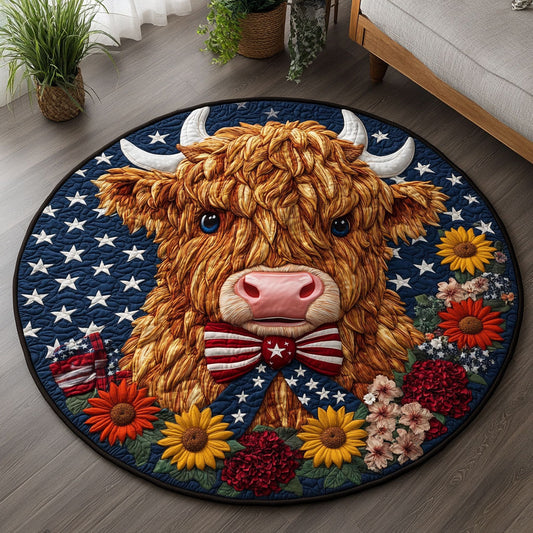 Patriotic Cow CM1905024CL Quilted Round Mat