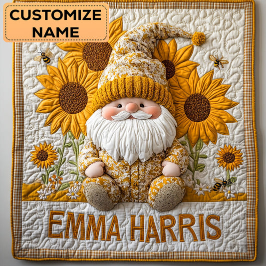 Sunny Gnome Hug CW3007013CL Personalized Baby Quilt