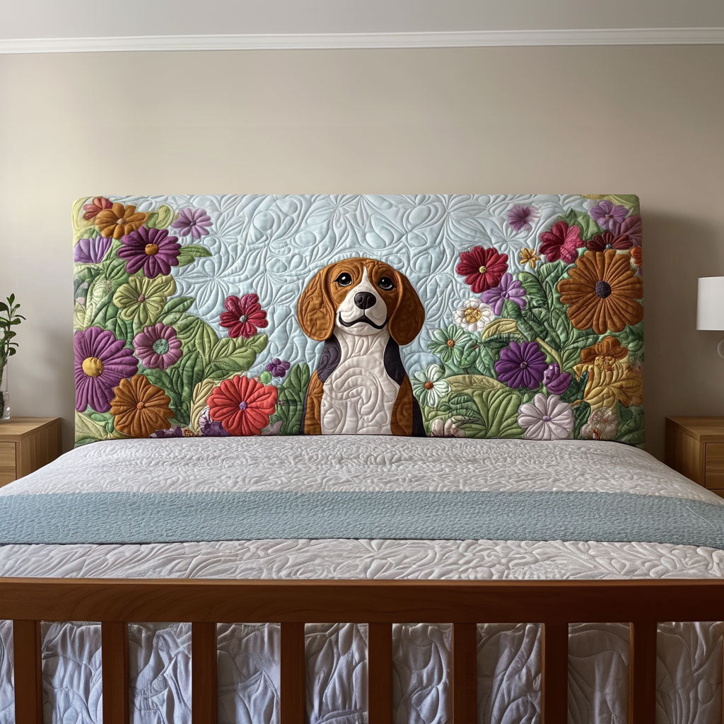 Floral Beagle Dog QA2412005CL Quilted Headboard Slipcover