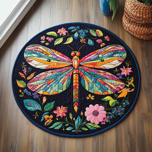 Floral Dragonfly WX1505018CL Quilted Round Mat