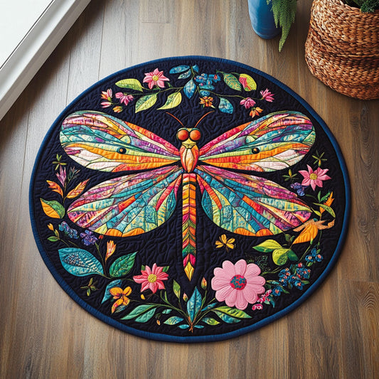 Floral Dragonfly WX1505018CL Quilted Round Mat