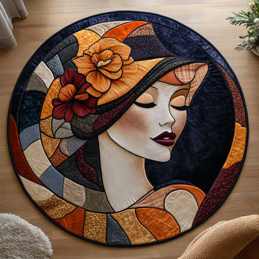 Golden Abstract Lady WN2904016CL Quilted Round Mat