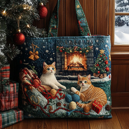 Peaceful Cat Christmas WN1211080CL Quilted Tote Bag