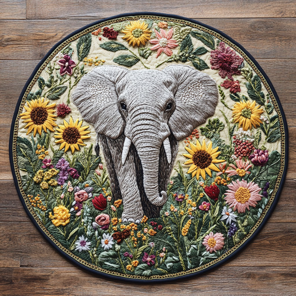 Golden Flower Garden CQ2805037CL Quilted Round Mat