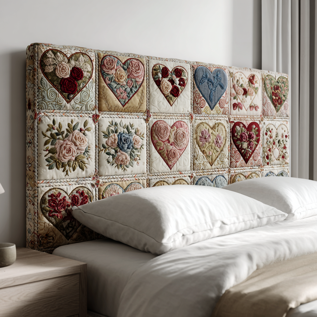 Blooming Hearts XR1712019CL Quilted Headboard Slipcover