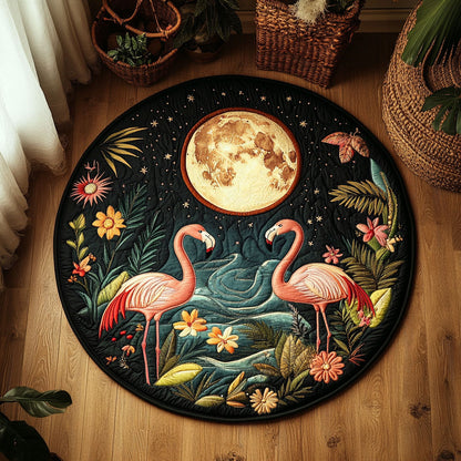 Midnight Bloom And Flamingos WY3006114CL Quilted Round Mat