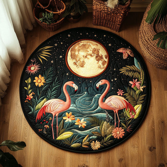 Midnight Bloom And Flamingos WY3006114CL Quilted Round Mat