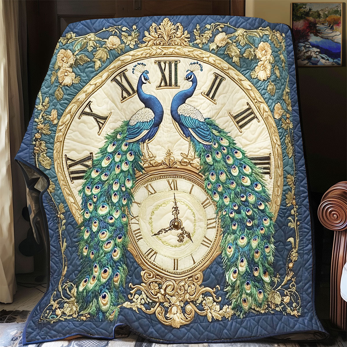 Couple Peacock In Clock WY3012008CL Quilt