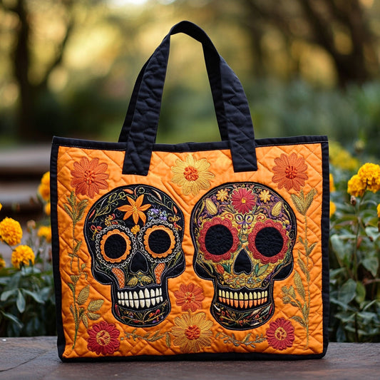 Floral Skull WN2209032CL Quilted Tote Bag