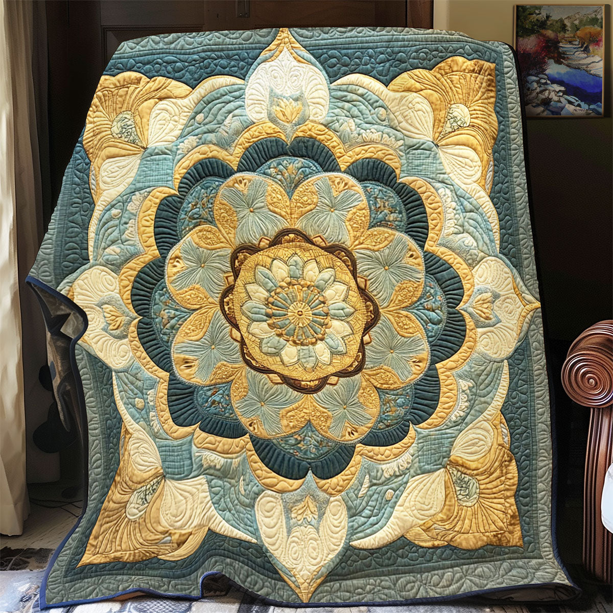 Royal Teal Flower WY2702114CL Quilt