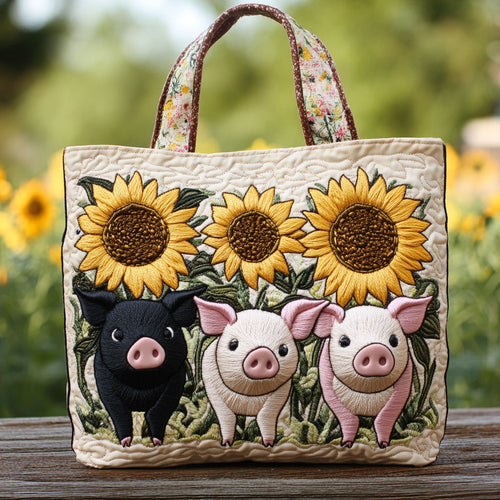Pigs and Sunflower CW0801016CL Quilted Tote Bag