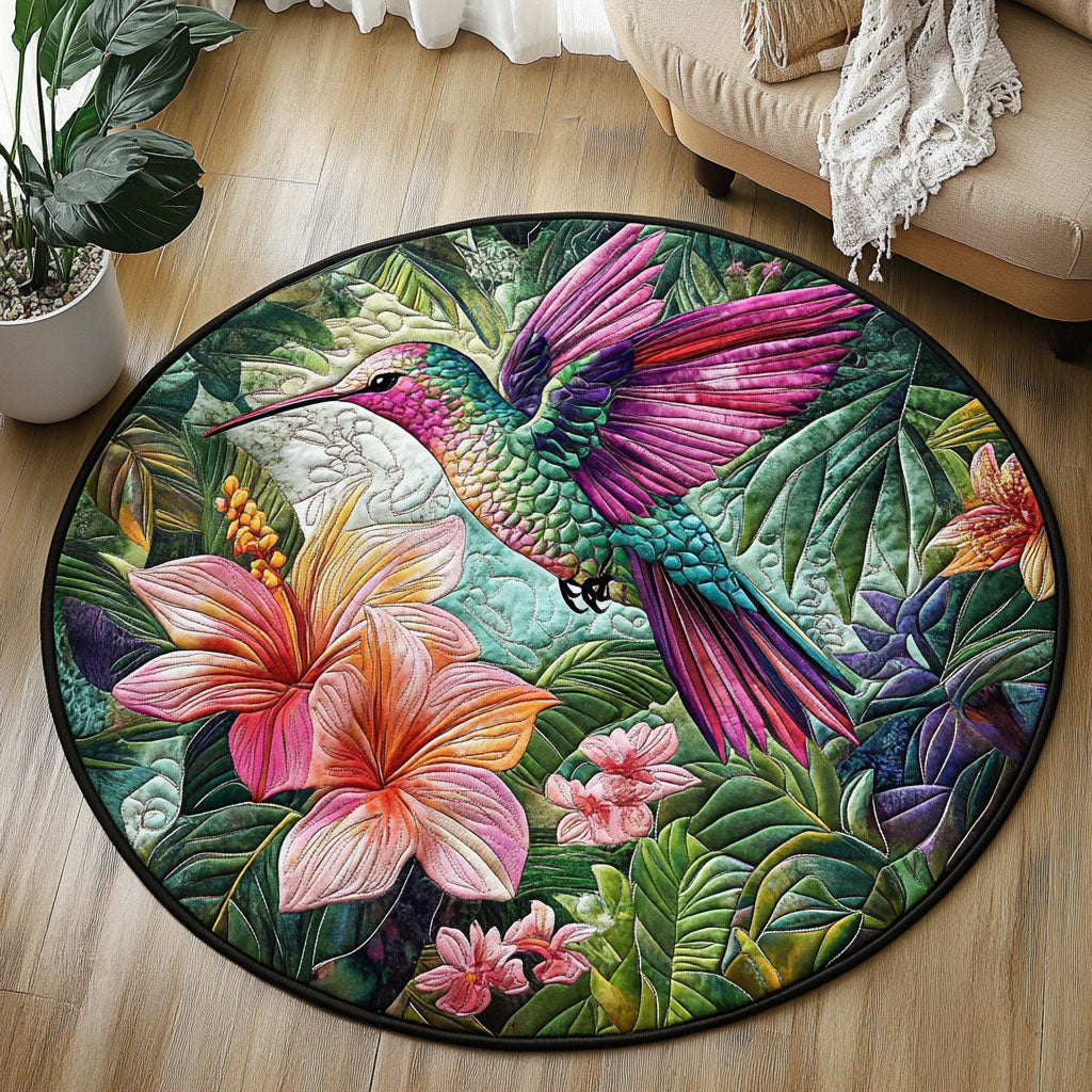 Hummingbird In Hibiscus Garden WY2003121CL Quilted Round Mat