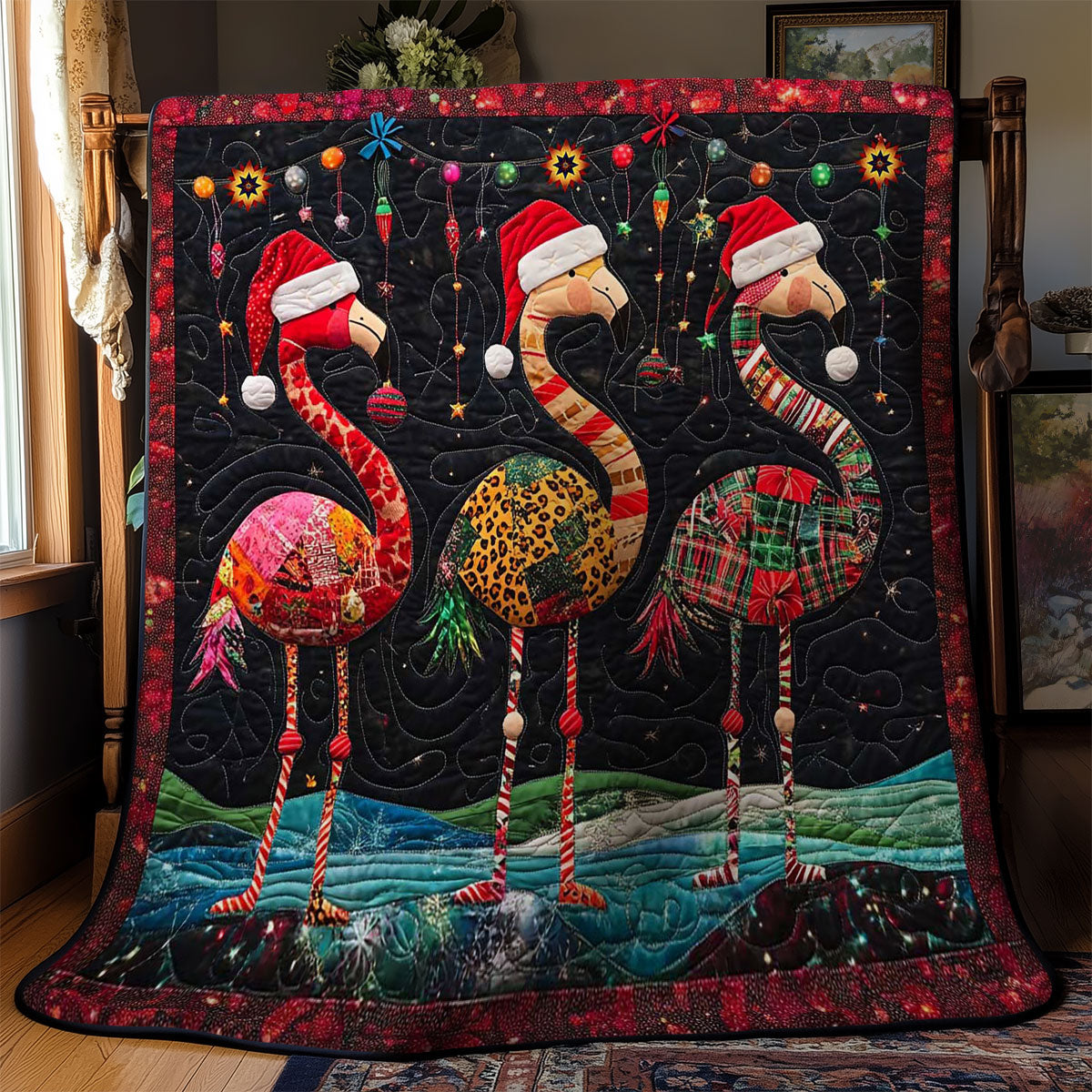 Plaid Flamingo Christmas WN1112038CL Quilt