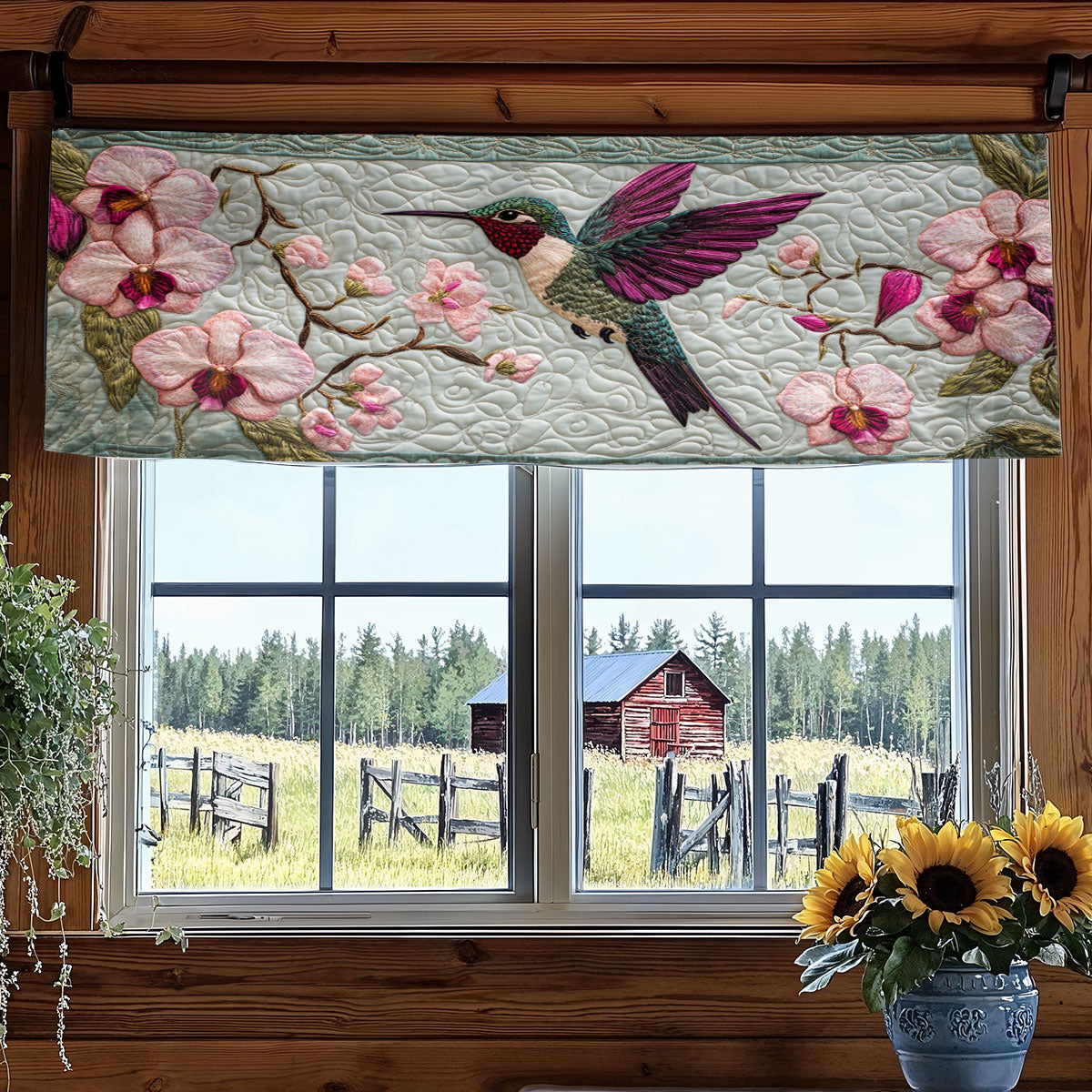 Blush Hummingbird WN1706001CL Quilted Valance