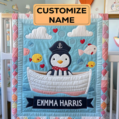 Happy Penguin Hug CW1807012CL Personalized Baby Quilt