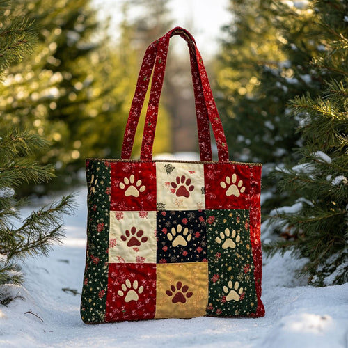 Red Plaid Dog Paw WN0511074CL Quilted Tote Bag