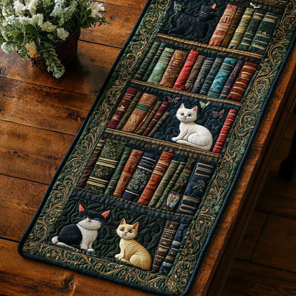 Cat In Library WY2404028CL Quilted Table Runner