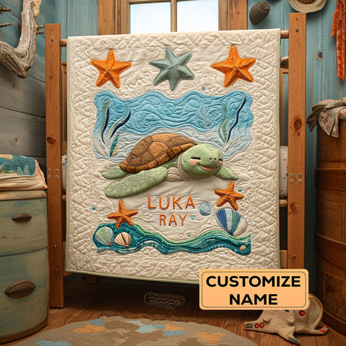 Sleepy Sea Turtle WY2807019CL Personalized Baby Quilt