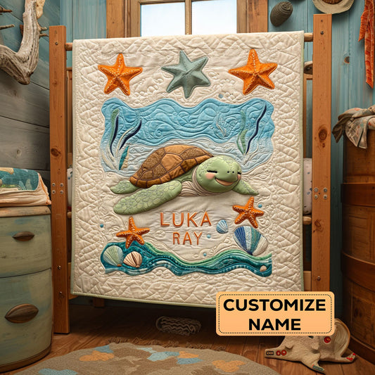 Sleepy Sea Turtle WY2807019CL Personalized Baby Quilt