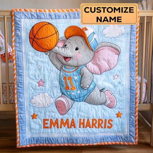Happy Basketball Elephant CW2107042CL Personalized Baby Quilt
