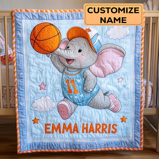 Happy Basketball Elephant CW2107042CL Personalized Baby Quilt