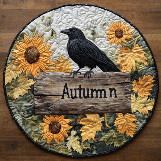 Crow Nestled Leaves WN2907029CL Quilted Round Mat